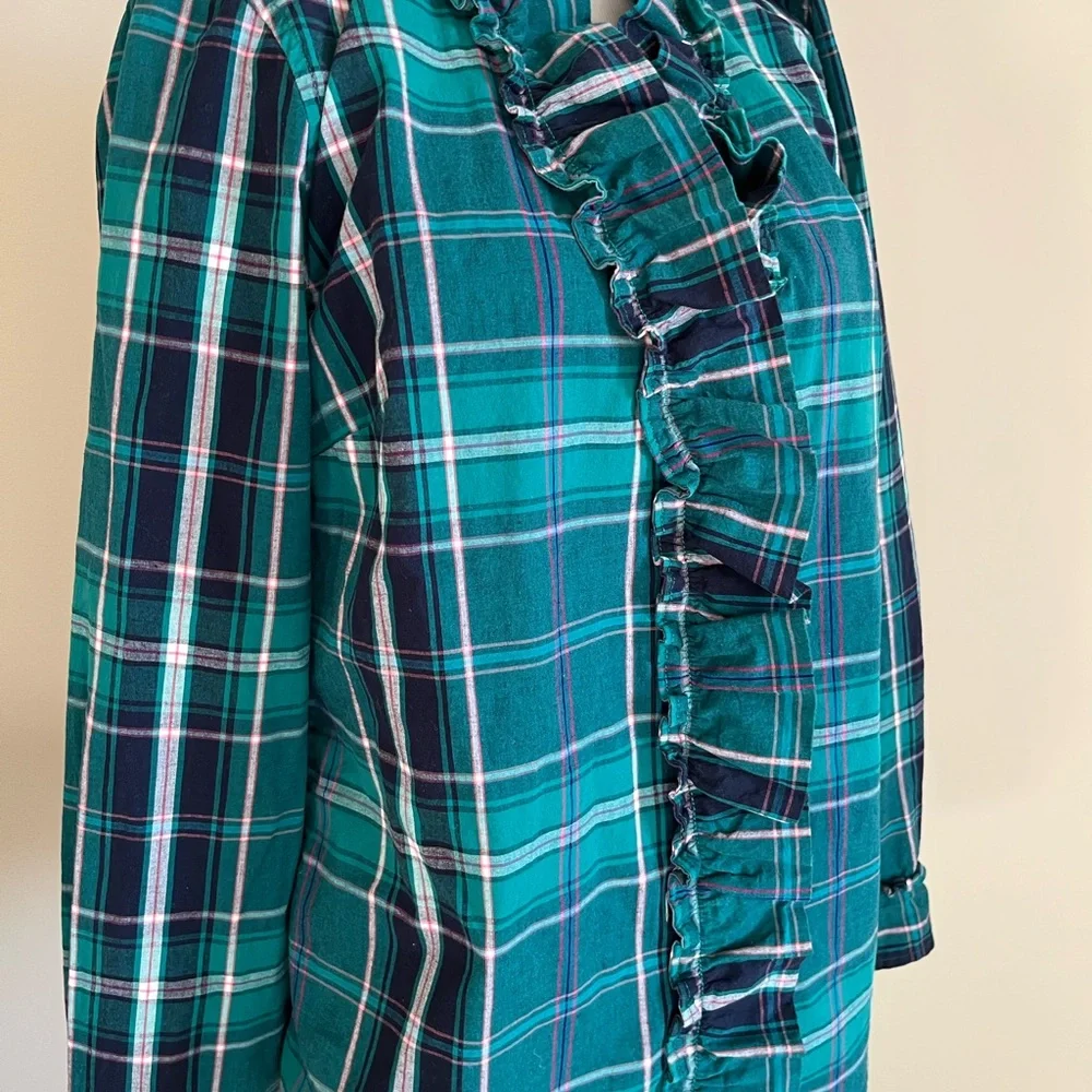 Crown & Ivy Green Plaid Ruffle Blouse Size Medium - Picture 7 of 10